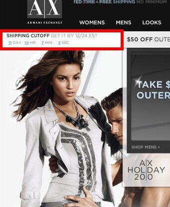 Armani Exhange's shipping countdown clock from holiday 2010