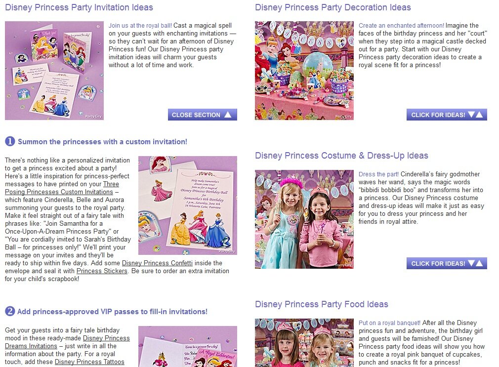 partycity_partyguide Content and commerce integration example from Party City
