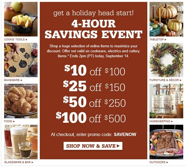 Early holiday promotion example from Williams-Sonoma