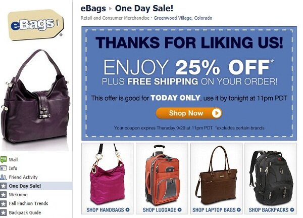 ebags_likecampaign_2011sept29 Email campaign to promote Facebook "likes" from eBags