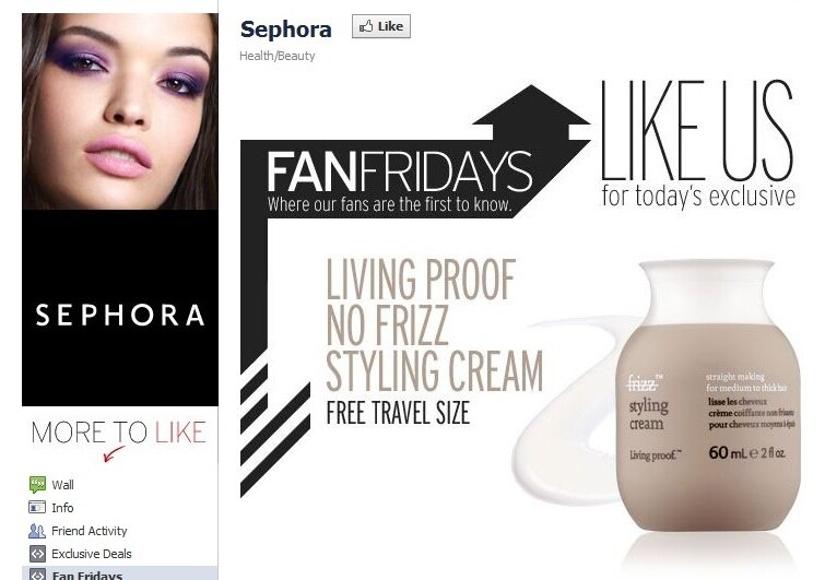 sephora_fanfridays Example of Facebook "like" campaign from Sephora