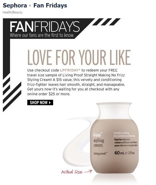 sephora_fanoffer Instant-redemption promo code for Facebook followers of Sephora