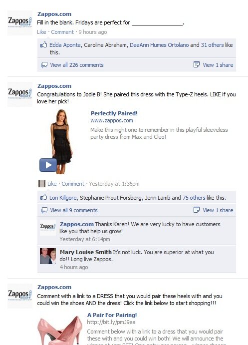 zappos_fb_statuses Example of compelling Facebook status updates from Zappos.com