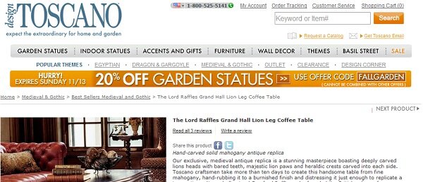 designtoscano_globalbanner Example of global promotion from MarketLive merchant Design Toscano