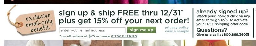 gaiam_holiday_email_signup Free shipping offer for new email signups from Gaiam