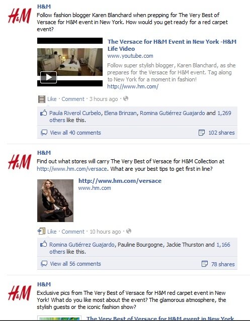 H&M's Facebook Wall