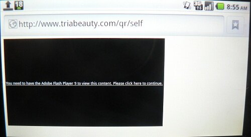 qrcode-mishap2 Screen shot showing Flash error on mobile phone