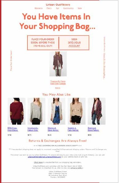 email_urban_alternatives Abandonment follow-up email from Urban Outfitters