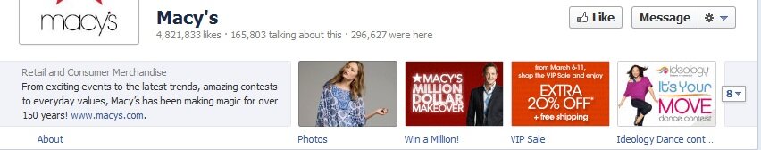 fbpages_macys Example of new Facebook page layout from Macys