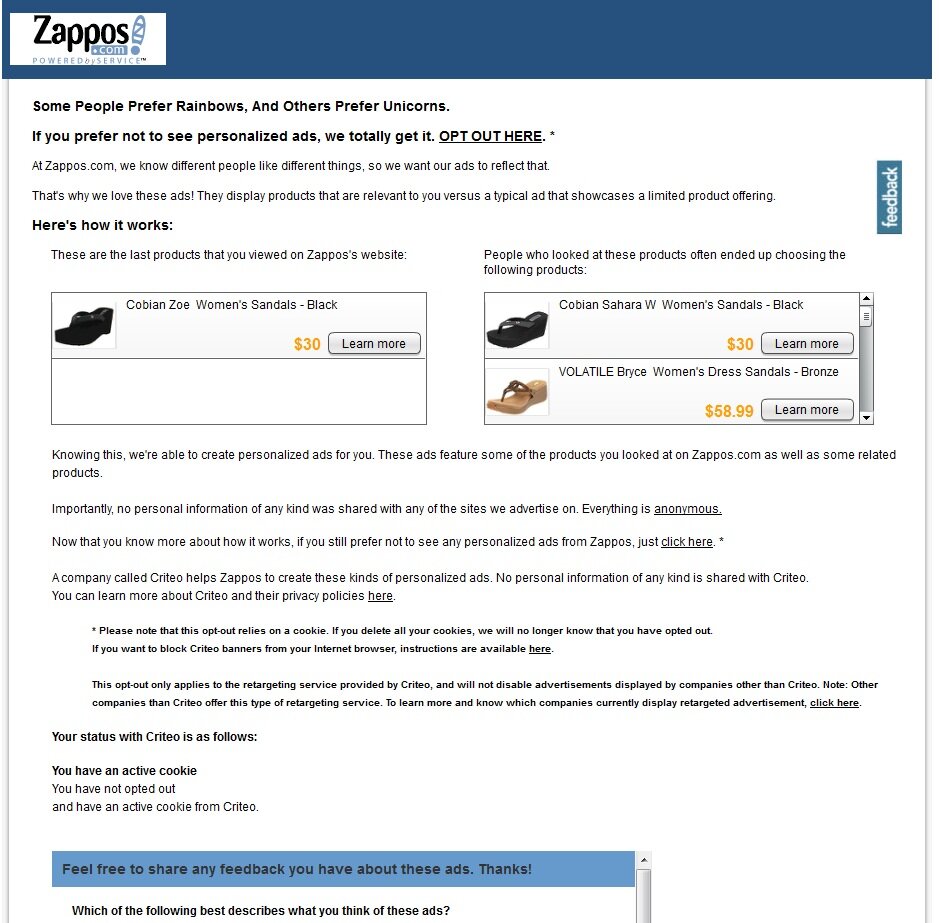 privacy_zappos Privacy example from Zappos