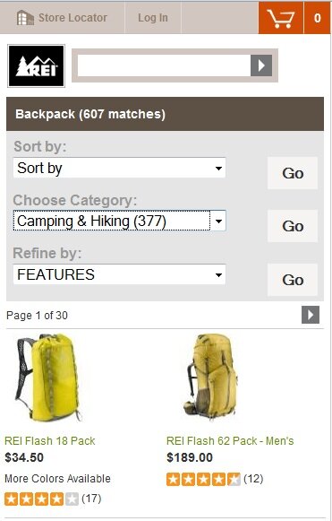 rei_mobileresults mobile on-site search example from REI