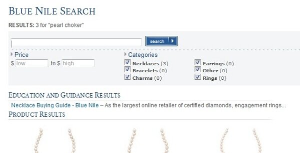 search_bluenile_educationresults on-site search example from Blue Nile