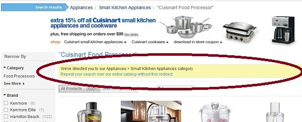 search_sears_redirect On-site search example from Sears