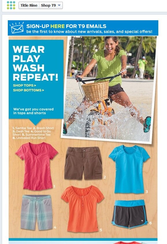 t9_facebook_shop Facebook shopping example from Title Nine