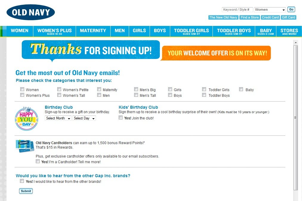 oldnavy Email segmentation example from Old Navy