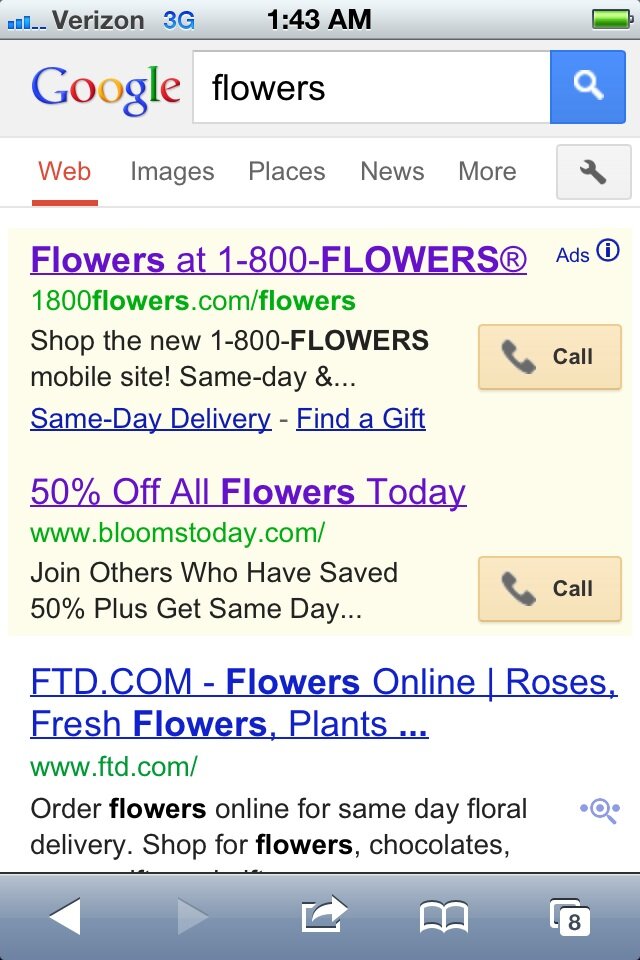 1800flowersad Mobile search ad from 1800Flowers