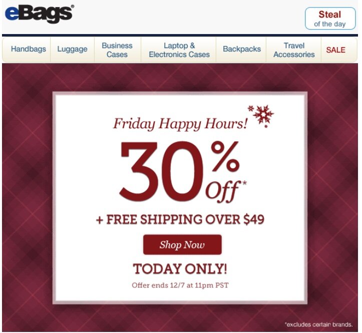 ebags_happyhour Holiday example from eBags