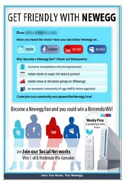 Welcome email example from NewEgg