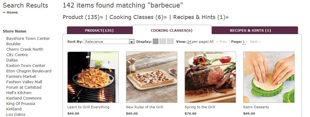 On-site search example from Sur La Table