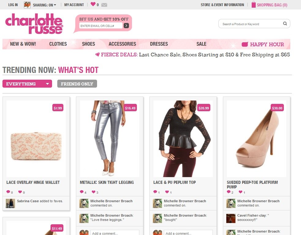 Facebook login example from Charlotte Russe