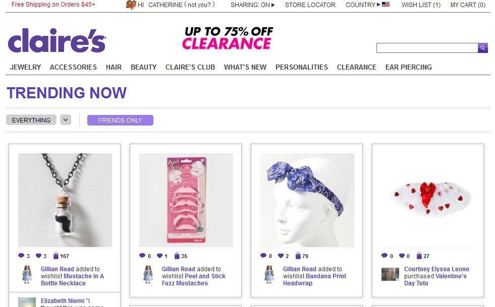 Facebook integration example from Claire's