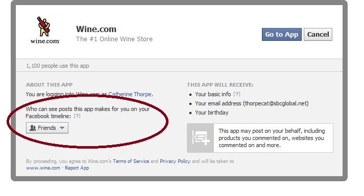 Social login example from Wine.com