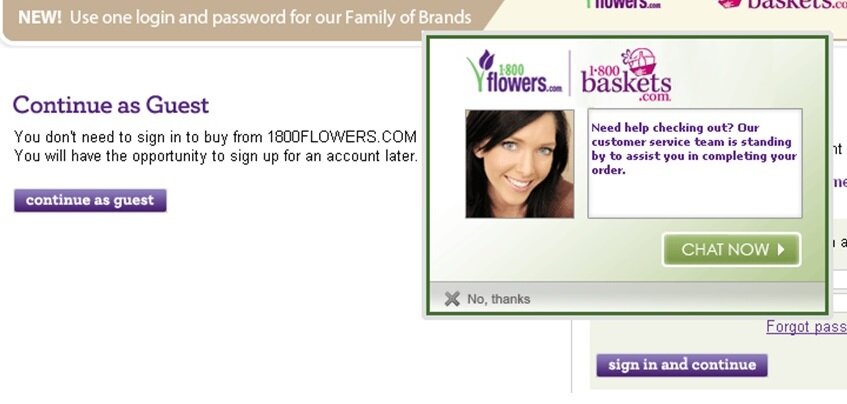 Live chat trigger from 1-800-Flowers