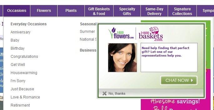 Live chat trigger from 1-800=Flowers